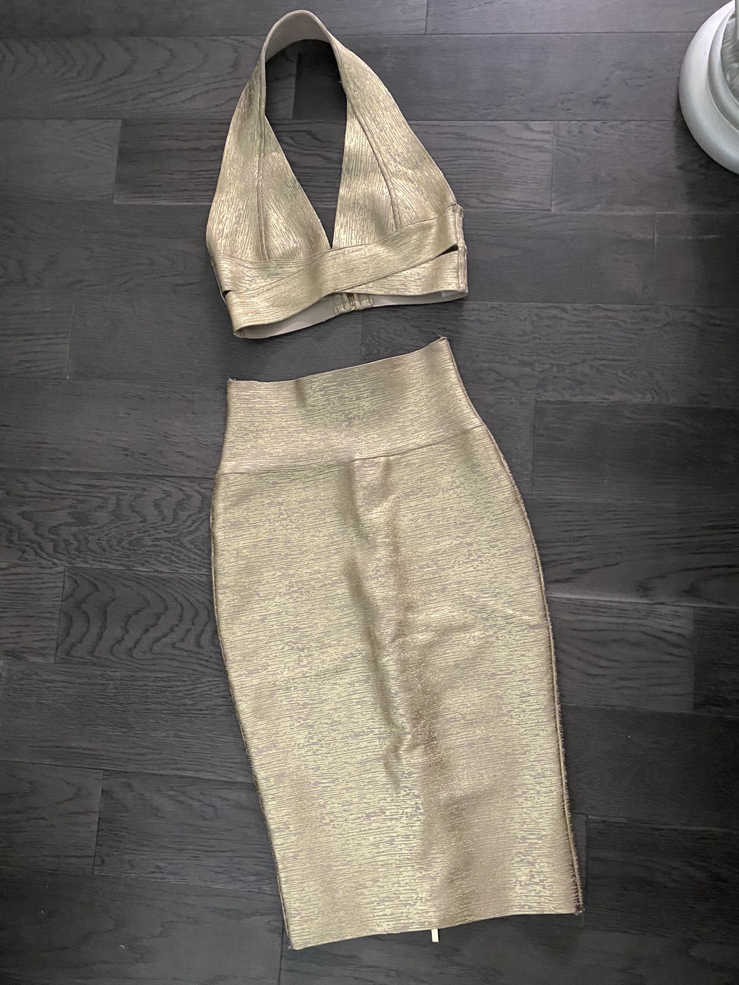 Gold bandage skirt & halter top