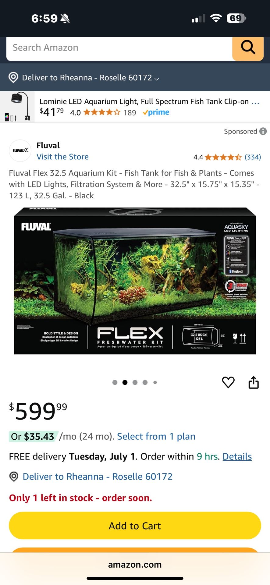 Fluval 32.5 Gallon Tank-Built In Filtration And LED Lighting