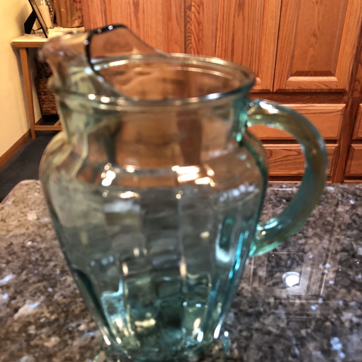 Vintage Depression Glass Turquoise Blue Water Pitcher Perfect Condition 8 inches tall