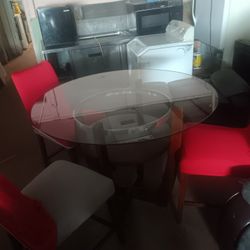 Glass Table With 3 Chairs
