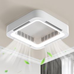 Bladeless Ceiling Fan with Lights, Flush Mount Modern Ceiling Fans with 6 Speed Fan and Dimmable Lights, AC Powered Frequency Conversion Fan (23 * 23