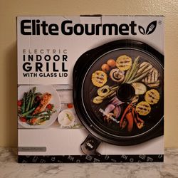 ELITE GOURMET ELECTRIC INDOOR GRILL WITH GLASS LID 