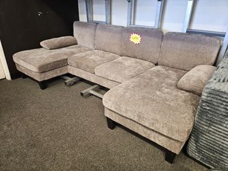 Brand New Doble Chaise Sectional Linen Fabric Brown $299