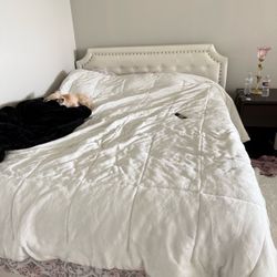 Queen white bed frame with storage