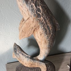 Handmade Wood Sculpture Of Dolphins 