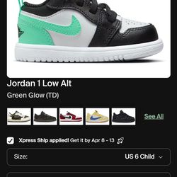 Jordan 1 Low Alt Green Glow (TD)
Like new
Size 6C
