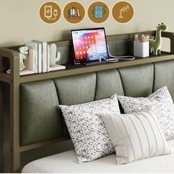 LIKIMIO Twin XL Bed Frames With Green fabric 