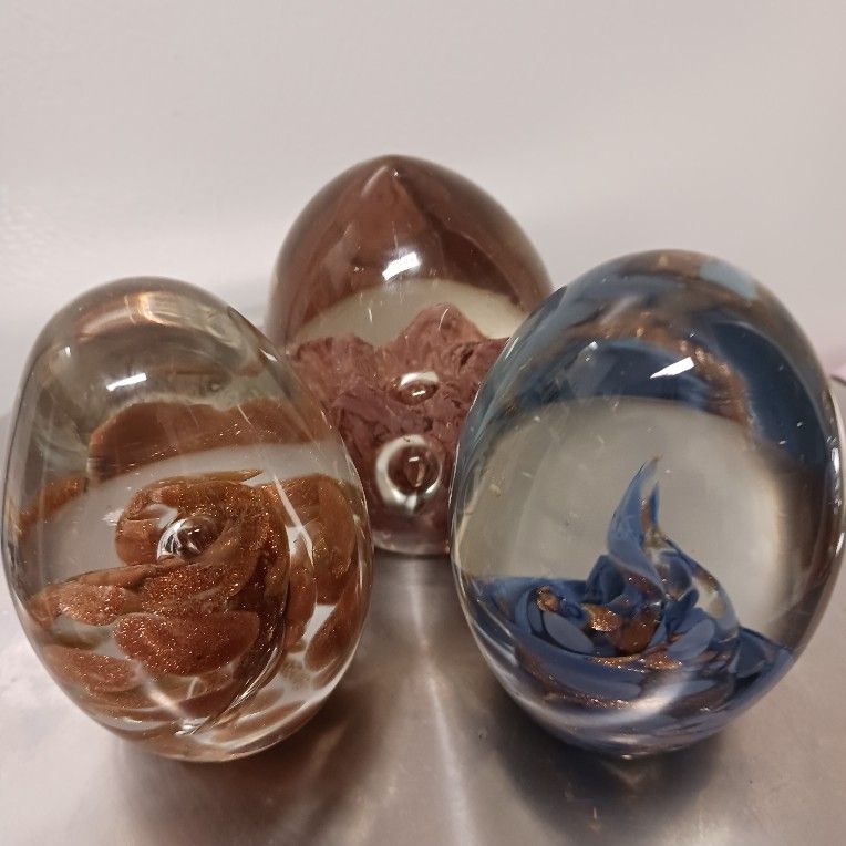 3 Older Blown Glass Paperweight