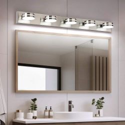 ONLY $45: 40.55 in. 5-Light Nickel LED Vanity Light with Dimmable 5500K Light and 270° Swivel Range