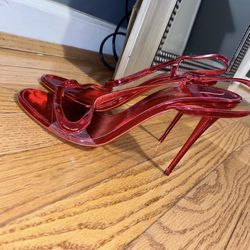 Christian Louboutin Rosalie Patent Leather Sandals (RED BOTTOMS)