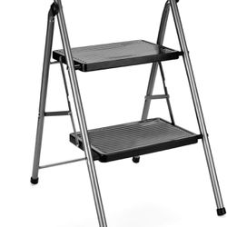 Delxo 2 Step Stool Folding Step Ladder Two Stepstool with Handrails,Heavy Duty Sturdy Small Compact Ladder Portable Anti-Slip Safety Kitchen Stepladde