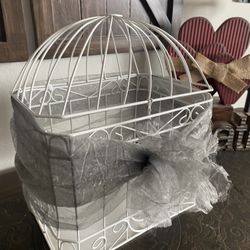 White bird cage or wedding/Shower card holder the ribbon can be removed