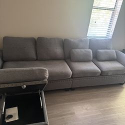 Modern Gray Sectional Sofa with Storage Ottoman – Excellent Condition