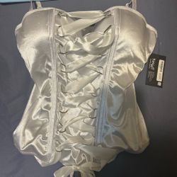 White silky Satin corset , size:  medium