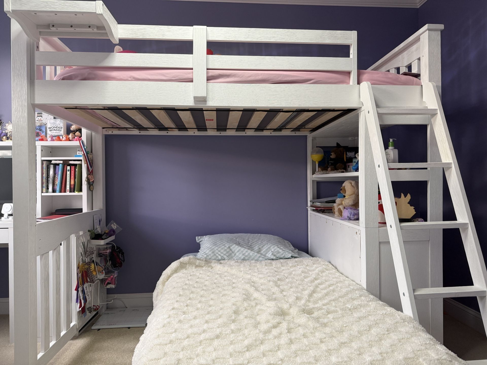 Twin Loft Bed/ Bunk Bed With Dresser, Shelves and Stairs 