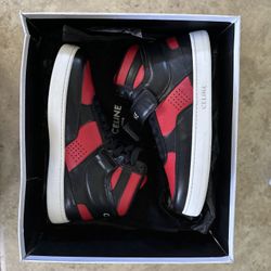 Celine Men’s High-Top Red/Black Leather Sneakers US Size 10 m / EU 43 m