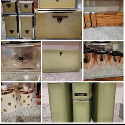 Vintage Kitchen Canisters Bread Box Set 