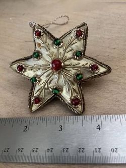 Vtg Hand Crafted Zardozi Hand Beaded Fabric Star Christmas Ornament