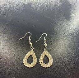 Rhinestone Teardrop Earrings Silver