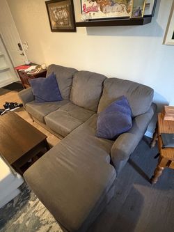 Couch - 3 seater with extended side. Gray fabric