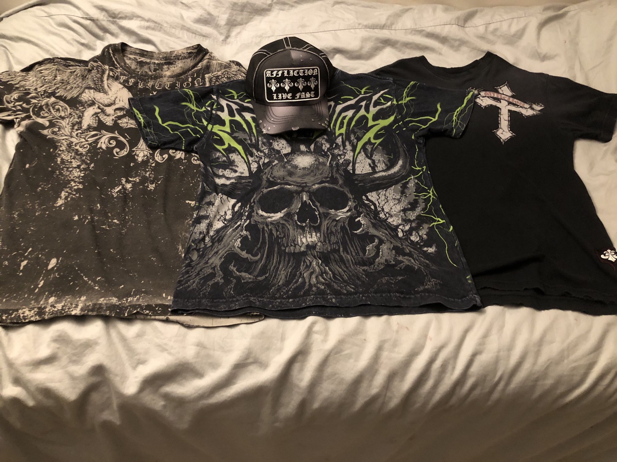 Three Affliction T-shirt And Affliction Cap