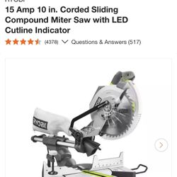 RYOBI 15 Amp 10 in. Corded Sliding Compound Miter Saw with LED Cutline Indicator