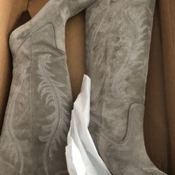 VERONICA BEARD Ballan Taupe Suede Tall Western Boot