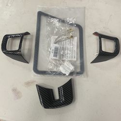 2010-2014 dodge challenger carbon fiber steering wheel overlay and shifter box overlay plus (door speaker harness x2)