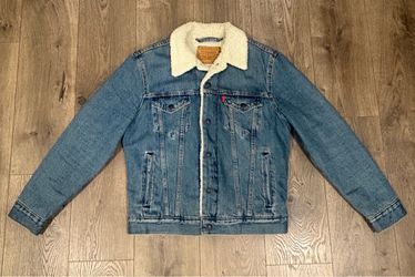 Levi's Premium Type III Sherpa Trucker Jacket Blue Denim Mens Size S