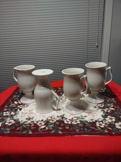 Footed Off White Coffee Mugs-set/4