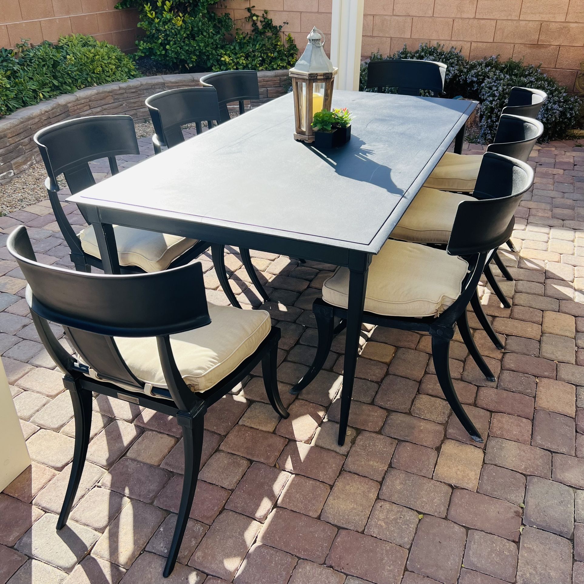 Restoration Hardware KLISMOS CAST ALUMINUM DINNING TABLE AND 8 Matching CHAIRS