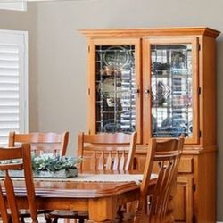 Oak Dining Set And Hutch 