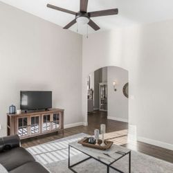 Solid Wood Entertainment Console w/Glass Doors and Storage