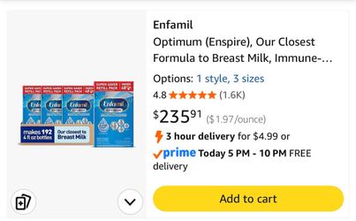 Enfamil Optimum (Enspire)  Baby Formula, Powder 30 Oz 4 Pack