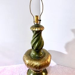 Vintage 70’s Rare Chalkware Table Lamp Green & Gold Tap See More for All Info