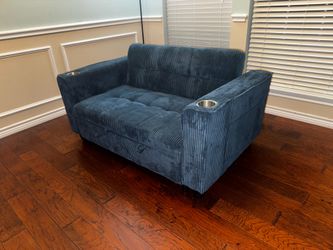 54" Pull Out Couch with Charging Station Corduroy Navy Blue