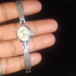 Timex women's mechanical watch silver mesh band analog champagne dial bracelet 