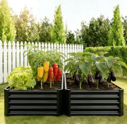 8x4x1ft(2 Pack) Galvanized Raised Garden Bed,Outdoor Planter Box Metal Patio Kit Planting Bed for Vegetables,Flowers, Black