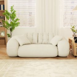 Twin Size Beige Velvet Sofa Bed With 2 Pillows