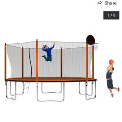 AEBYDEH 12FT Trampoline Orange with Basketball Hoop Inflator and Ladder(Inner Safety Enclosure)