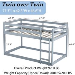 Floor Bunk Bed with Ladder, Side Drawers & Storage🩶