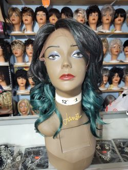Amry#Som.tealgreen. Synthetic Lace Front & Heat Safe Wig.