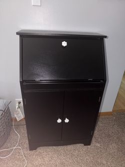 Black secretary style desk cabinet