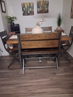 Rustic Industrial farmhouse dining table.
