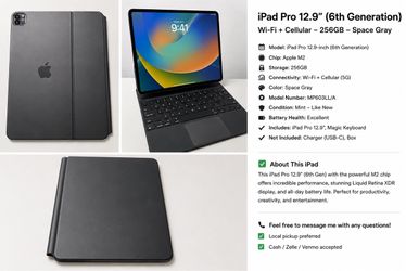 Apple iPad Pro 12.9” M2 256GB Cellular + Magic Keyboard