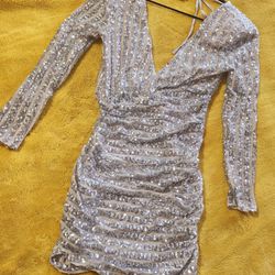 Light Beige and Silver Short Dress