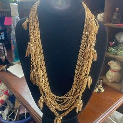 Vintage Gold Tassel Necklace 