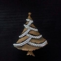 Gold And Silver Brooch 2 X 2 1/2" Christmas Tree