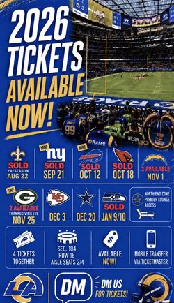LA Rams Game Tickets 2 or 4