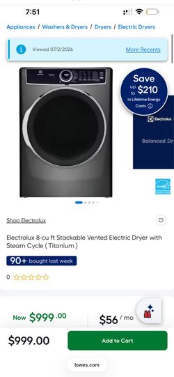 Electrolux washer/ dryer